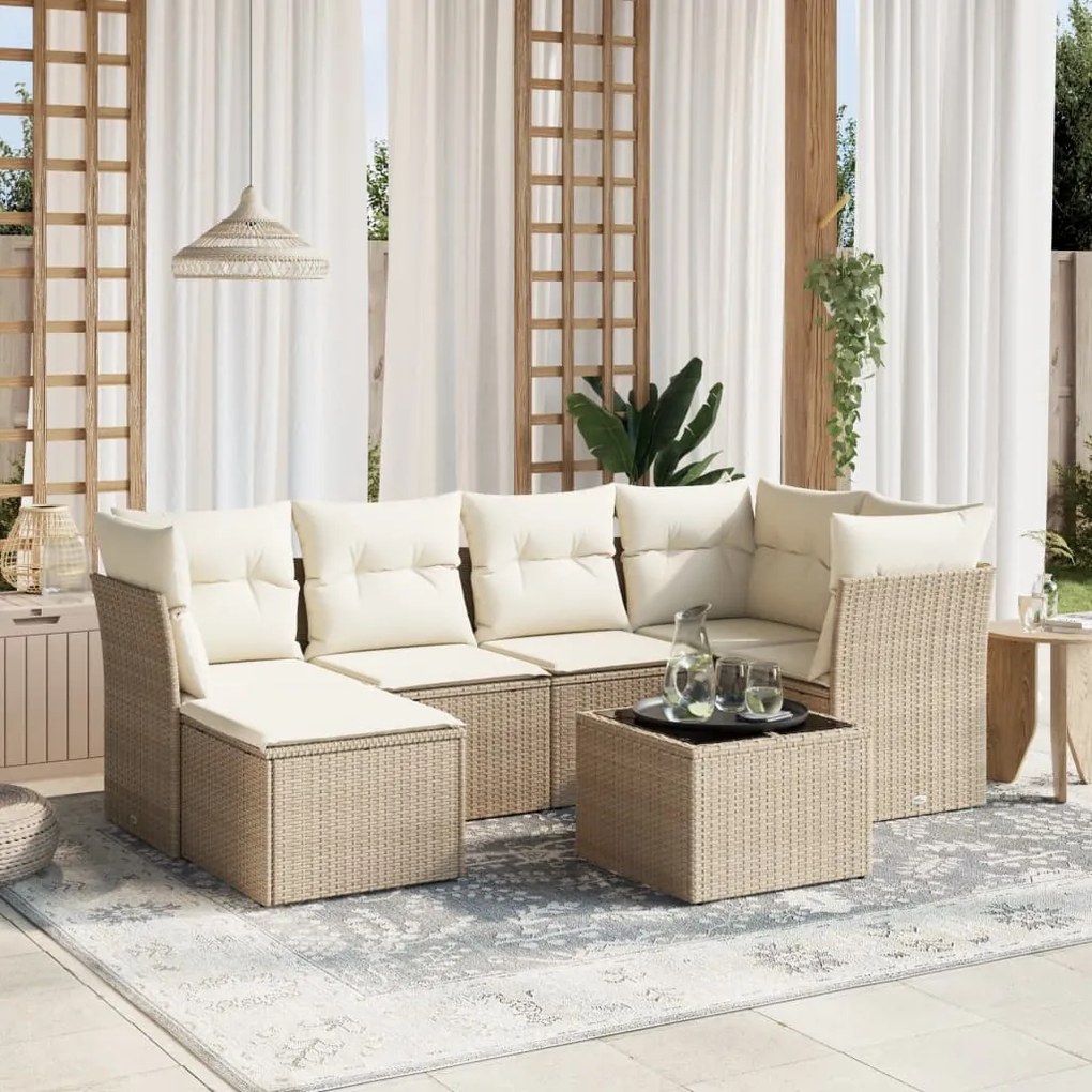 vidaXL Set canapele de grădină, 7 piese, cu perne, bej, poliratan