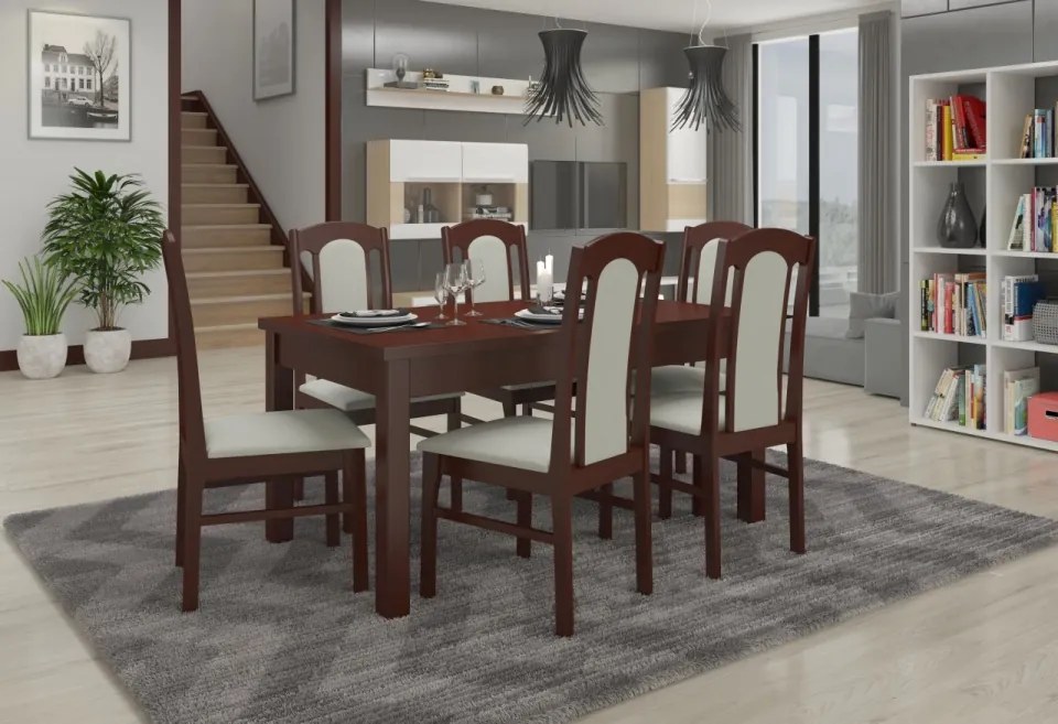 Set de masa extensibila si 6 scaune tapitate, RODOS 53, ADRK Furniture (Culoare: Stejar)