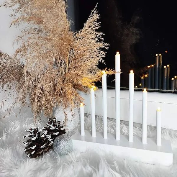 Decoratiune Craciun Sfesnic lumanari Advent cu led,7 lumanari, alb