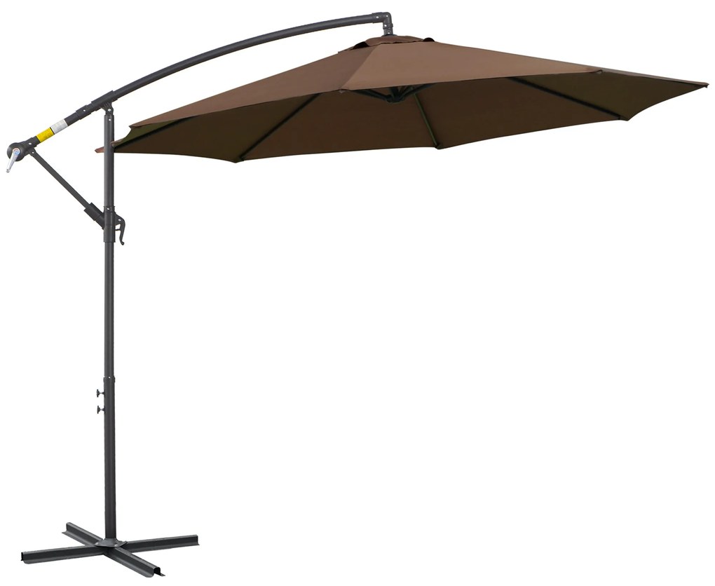 Outsunny Umbrelă Exterioară cu Manivelă, din Oțel și Poliester Rezistent la UV, Ø295x245 cm, Cafea | Aosom Romania