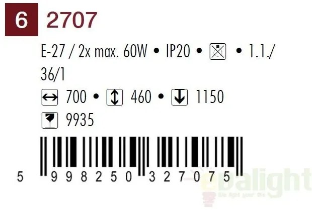 Lustra, Pendul clasic 2 brate, L-70cm, Marian 2707 RX