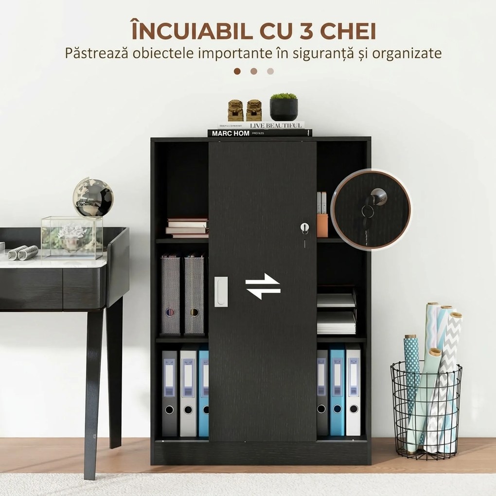 HOMCOM Dulap de Birou 3 Rafturi cu Încuietoare și 2 Chei de Securitate 80x40x120 cm Negru | Aosom Romania