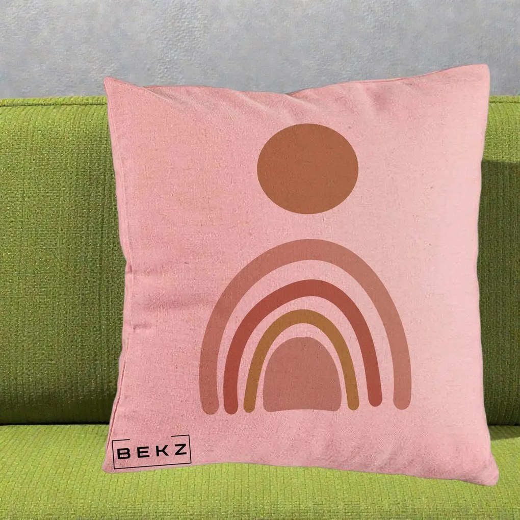 Perna Decorativa Boho Rainbow Sun, 40x40 cm, Roz, Husa Detasabila, Perna Inclusa, BEKZ®