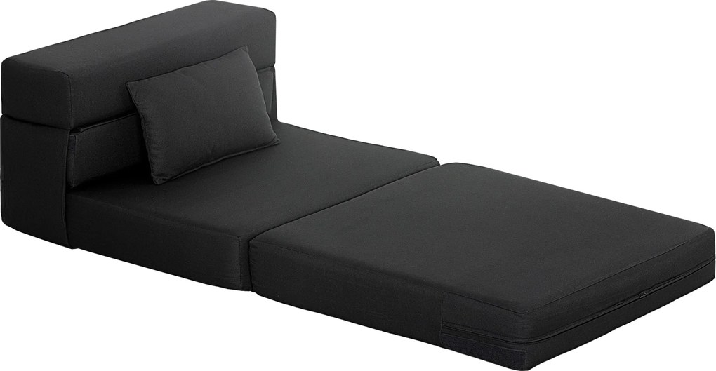 HOMCOM Fotoliu convertibil 1 loc fotoliu-pat pliabil, pernă inclusă, pentru oaspeți, living, spații mici, capacitate 120 kg, negru | Aosom Romania