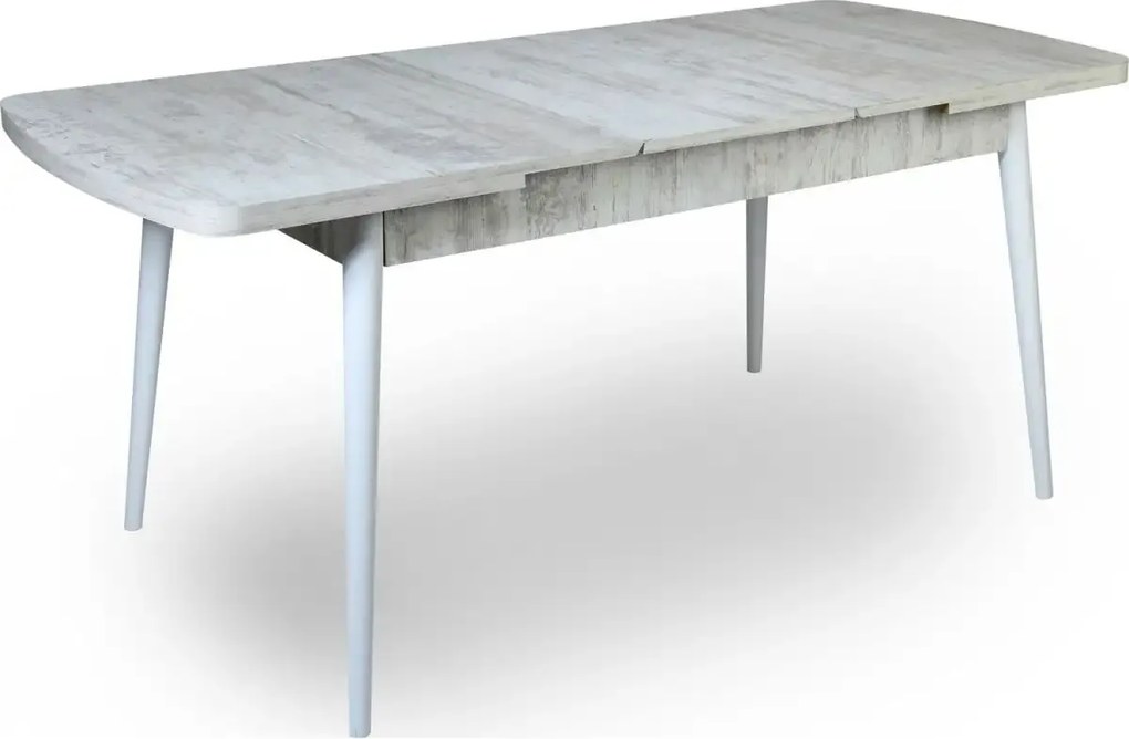 Set masa extensibila cu 6 scaune tapitate Homs cristal  bej-picior-alb-170 x 80 cm