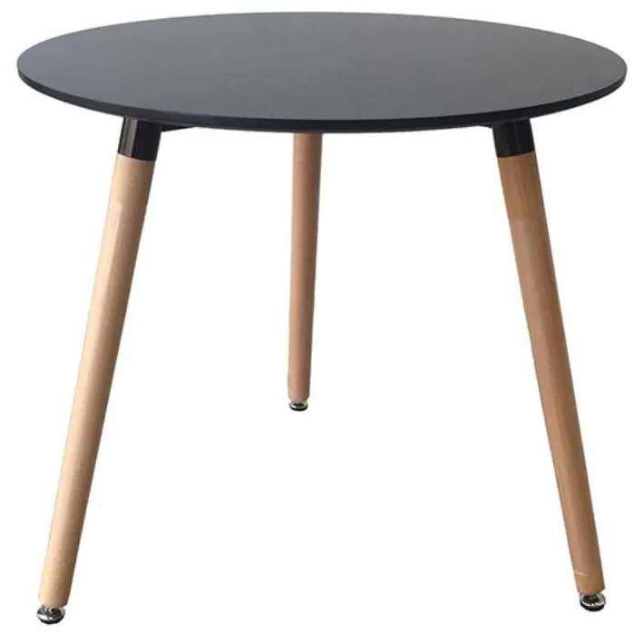 Masa rotunda, 80x80x75 cm picioare lemn, culoare negru, MDF