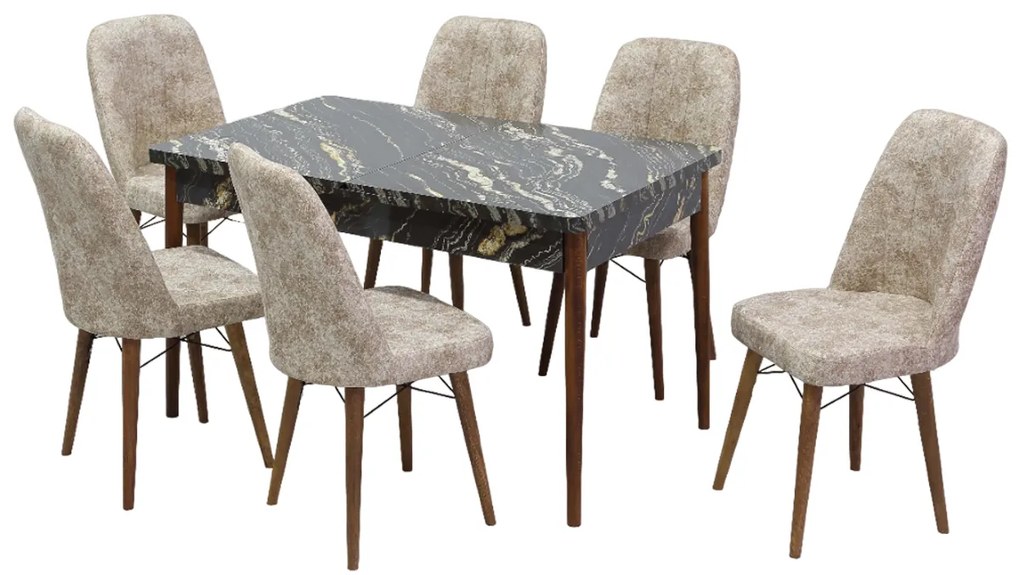 Set masa extensibila 80 x 130/170 cm cu 6 scaune, culoare negru / crem