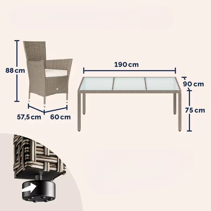 Deuba Set de grădină din ratan Berlin 1+8 - bej/crem