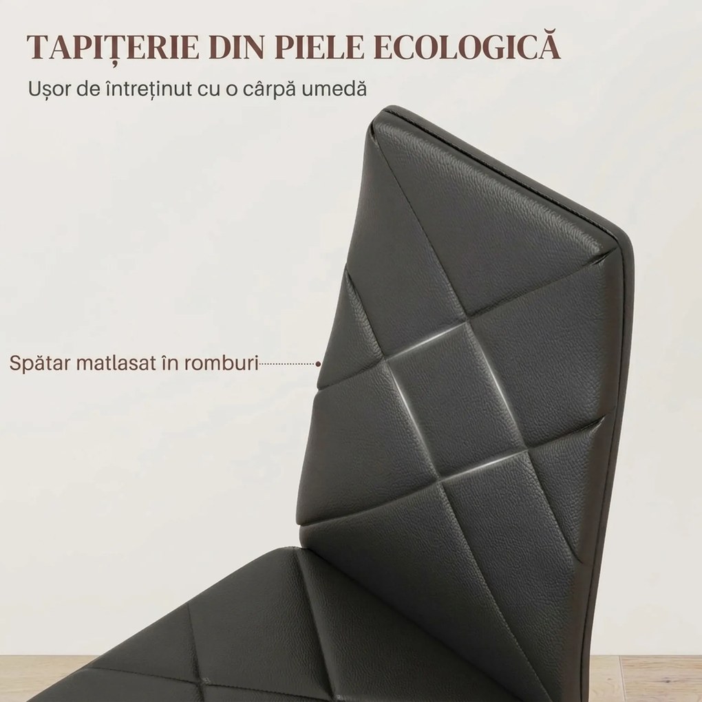 HOMCOM Set 2 Scaune de Sufragerie Tapițate cu Spătar Înalt, Tălpi Antiderapante și Picioare din Oțel, 41x50x97 cm, Negru | Aosom Romania