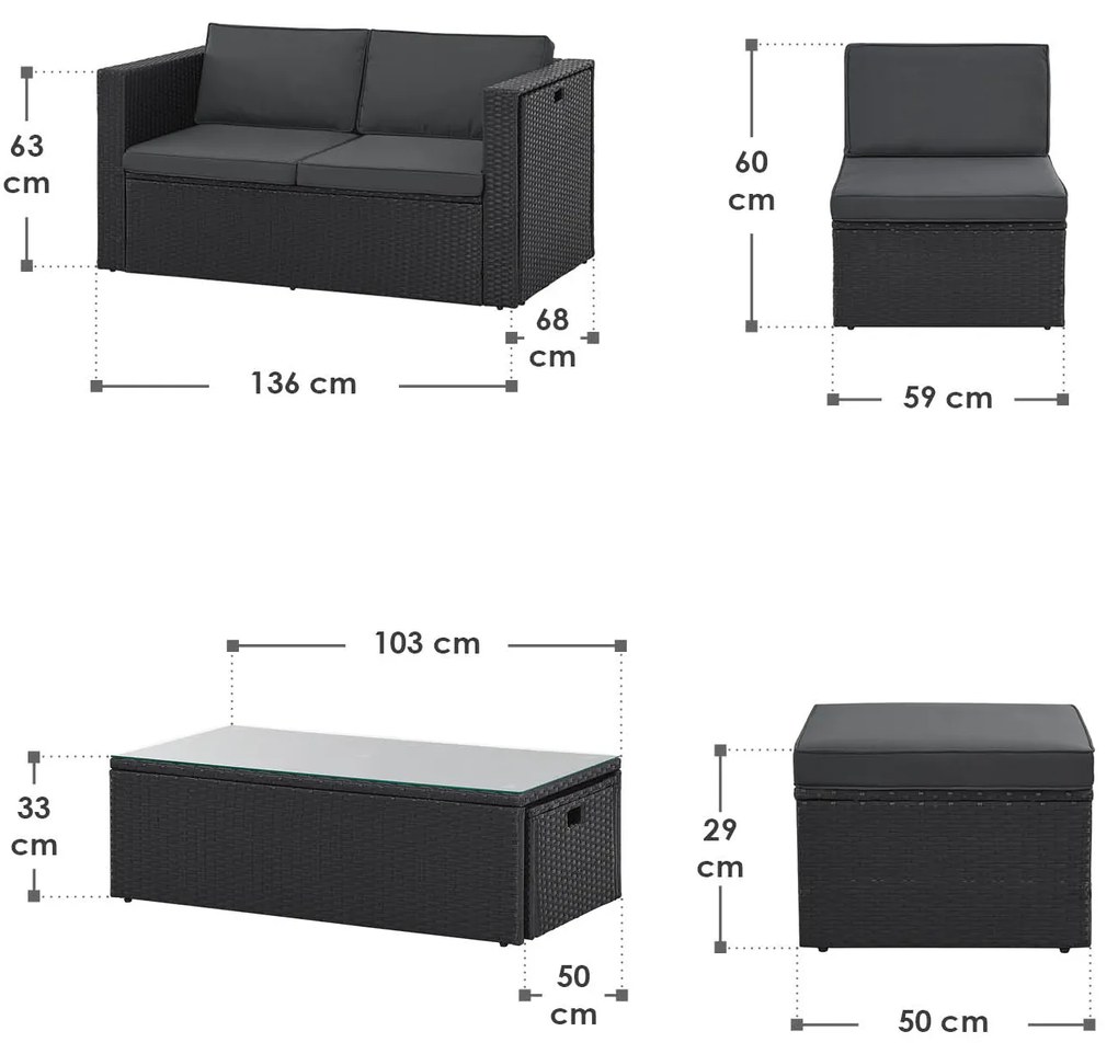 Juskys Set ratan Salou - negru
