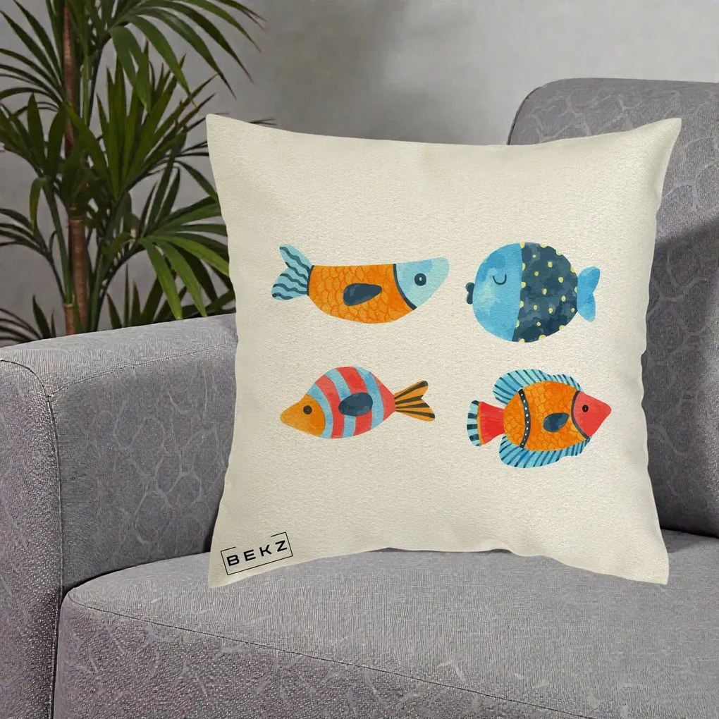 Perna Decorativa Pesti Acuarela, 40x40 cm, Ecru, Husa Detasabila, Perna Inclusa, BEKZ®
