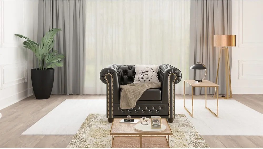 Fotoliu negru cu tapițerie din imitație de piele York – Ropez