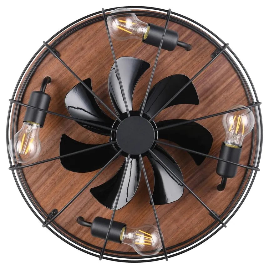 Plafonieră negru-mat/maro cu control prin telecomandă, cu ventilator Trondheim – Reality