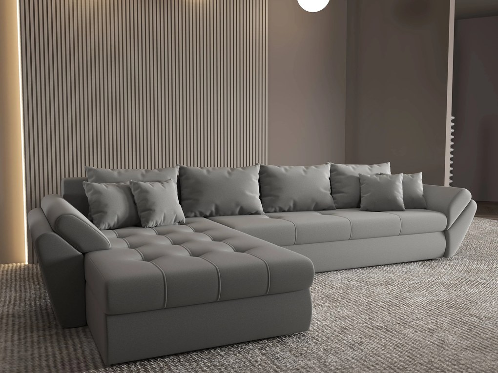 Colțar extensibil dumonde cu ladă de depozitare si sezut confortabil din spuma high-density, Loana XL Royal Gri 335x185 cm