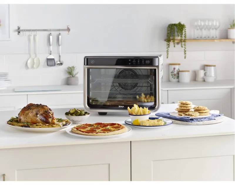 Cuptor multifunctional NINJA Foodi DT200EU, 2400W, 29L, 10in1, Timer, Convectie, Ecran tactil, Gatit uniform pe doua nivele, Inox/negru