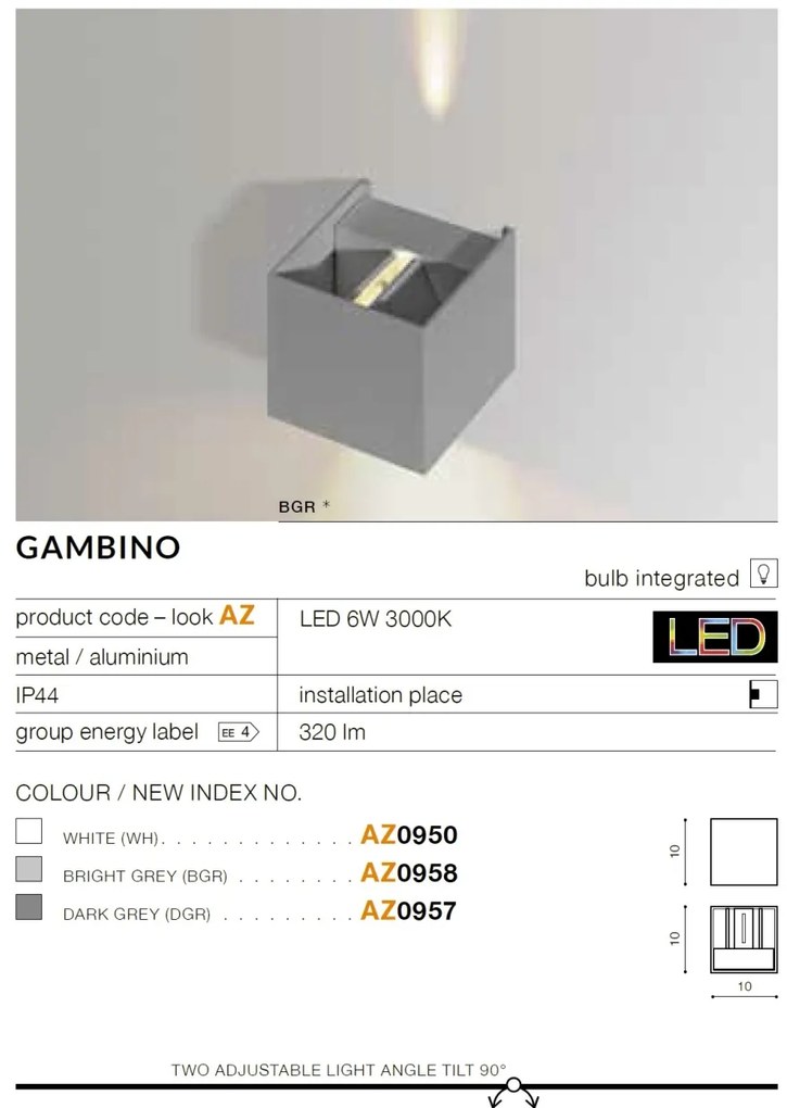 Aplica de perete LED ambientala GAMBINO gri deschis