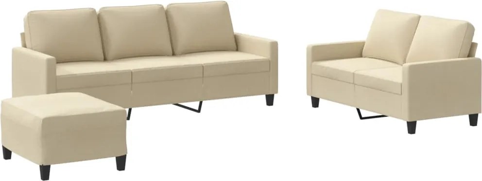 vidaXL Set de canapele cu perne, 3 piese, crem, textil
