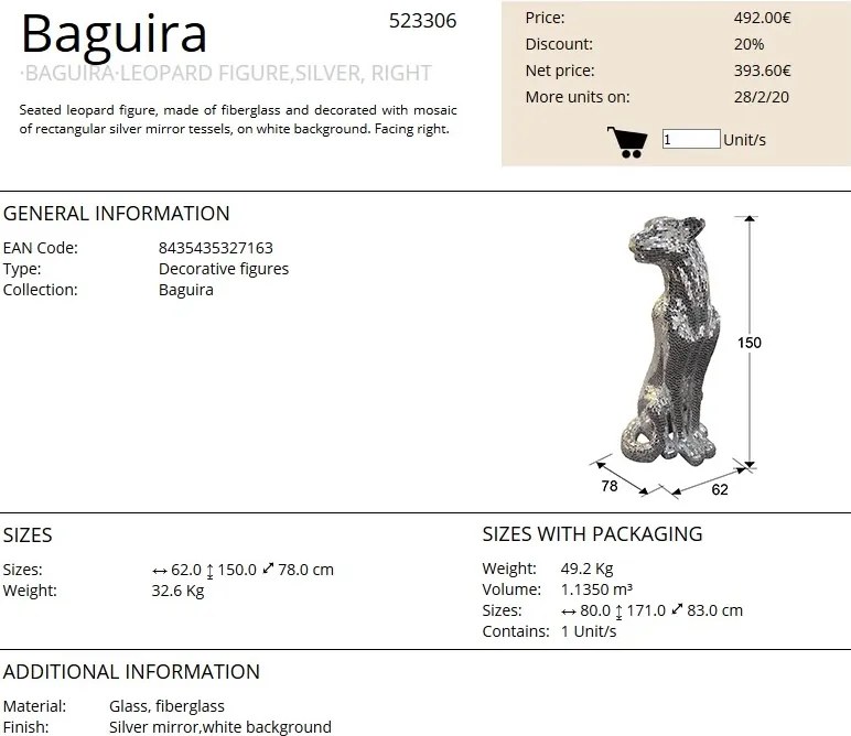 Figurina decorativa design lux Leopard Baguira RIGHT SV-523306