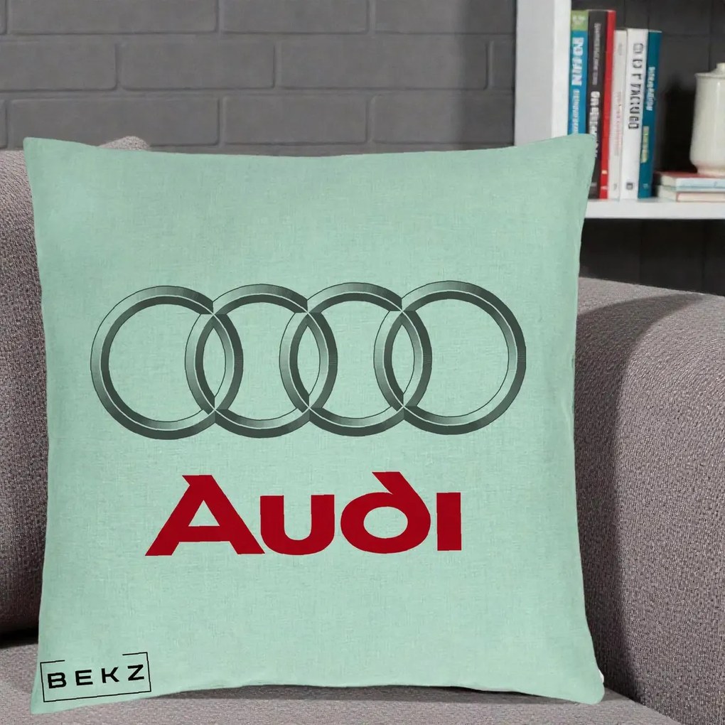 Perna Personalizata cu emblema Audi, 40x40 cm, Verde Menta, Husa Detasabila, Perna Inclusa, BEKZ®