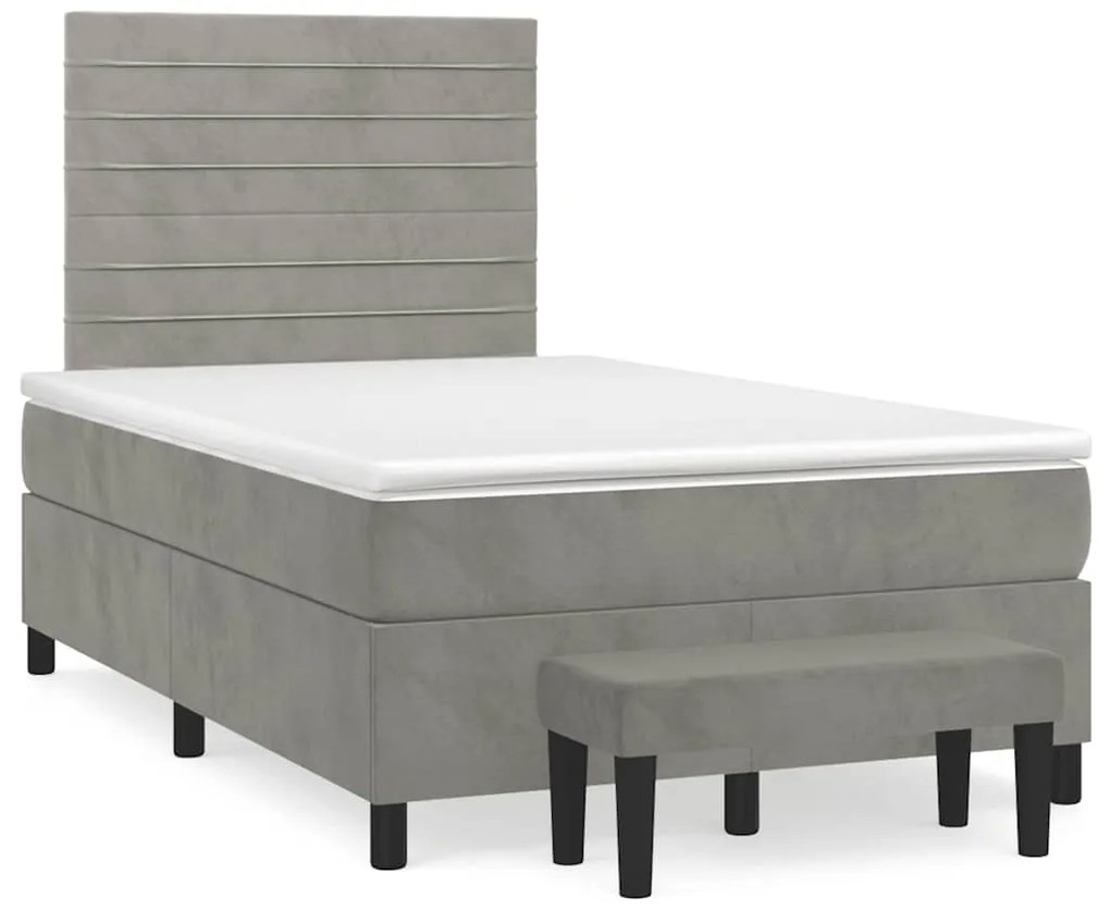 vidaXL Pat box spring cu saltea, gri deschis, 120x190 cm, catifea