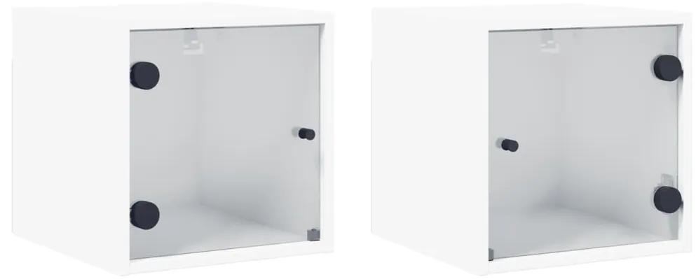 836463 vidaXL Noptiere cu uși din sticlă, 2 buc., alb, 35x37x35 cm