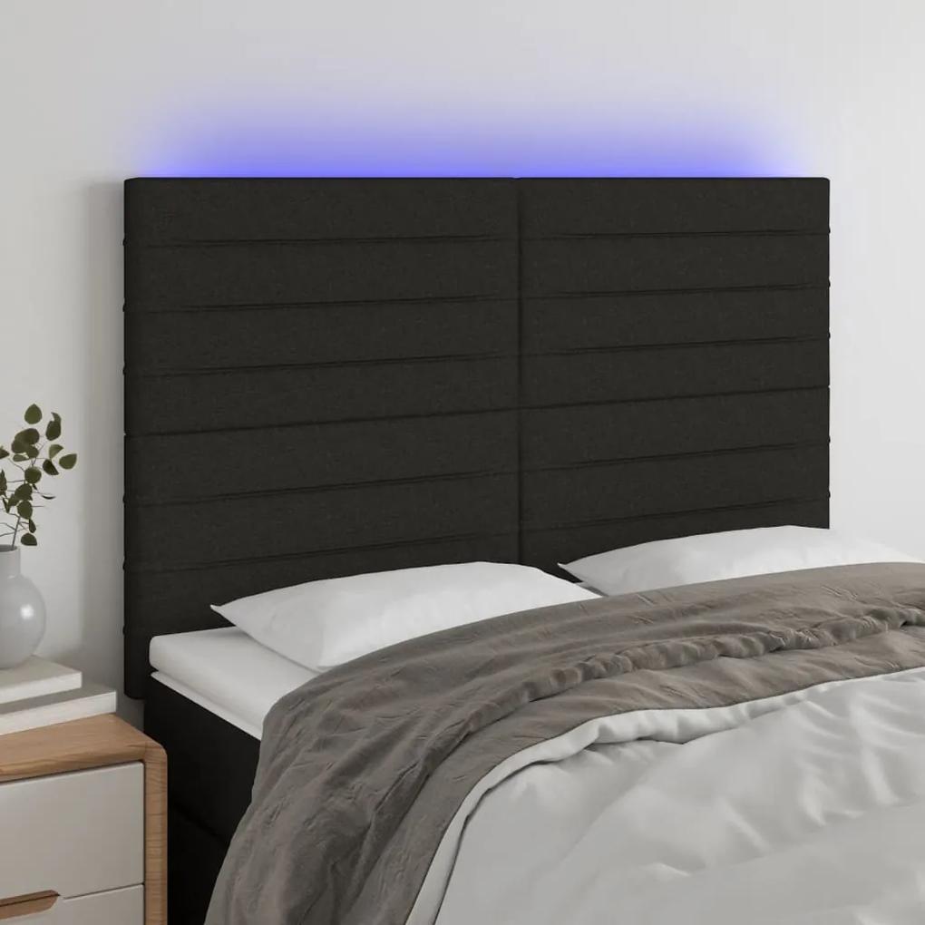 3122564 vidaXL Tăblie de pat cu LED, negru, 144x5x118/128 cm, textil