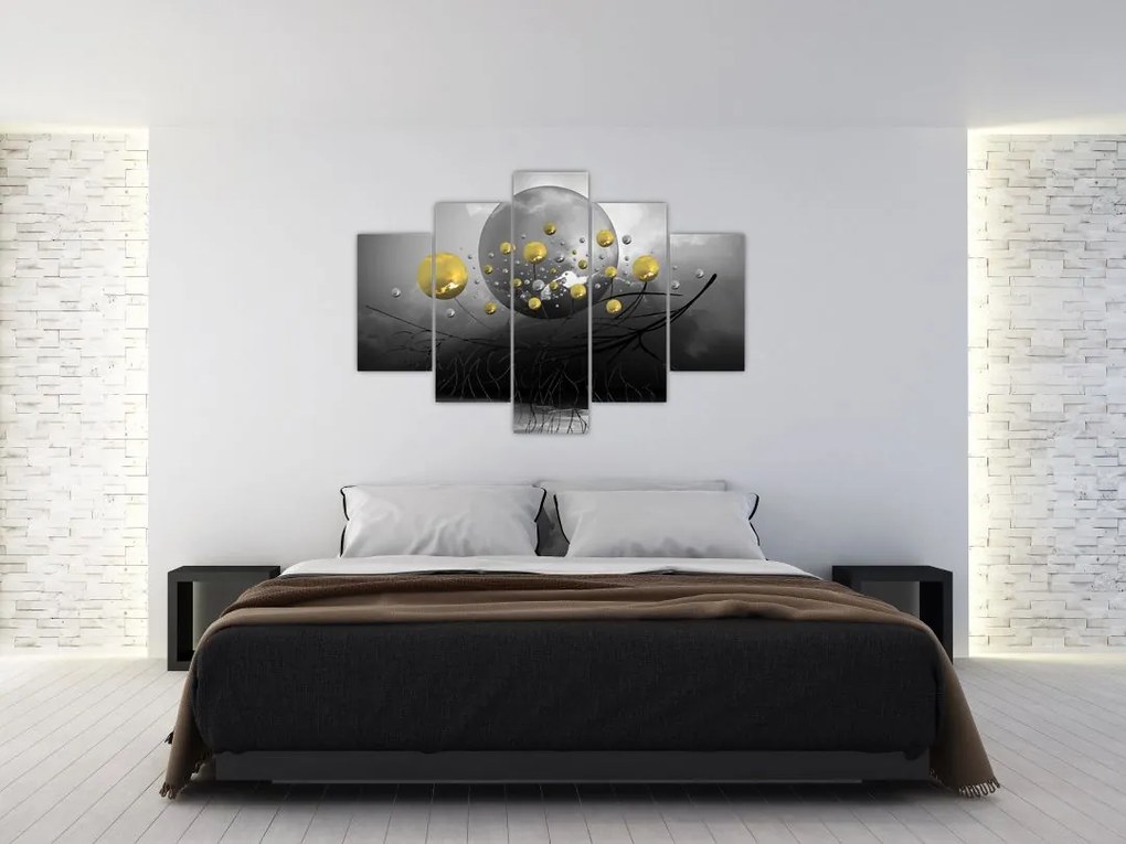 Tabloul cu bile abstracte aurii (150x105 cm)