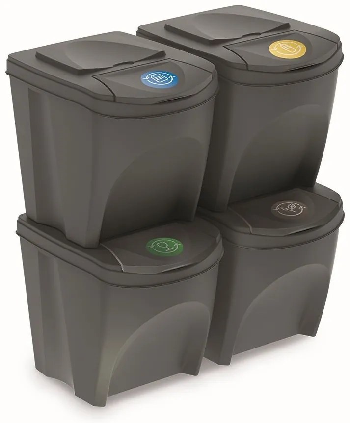 Set pubele pentru deseuri sortate II, 4 x 25 l, gri