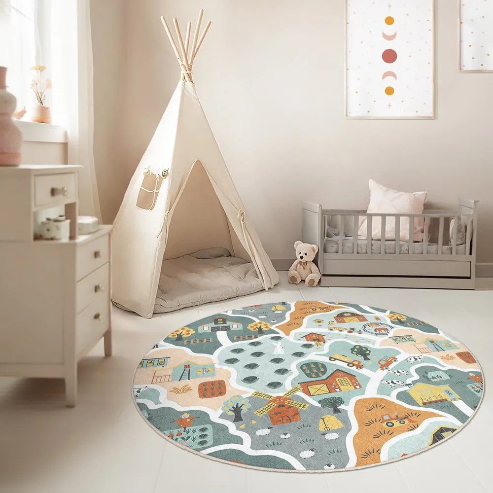Covor de joacă pentru copii lavabil ø80 cm Farmer's Life – Mila Home