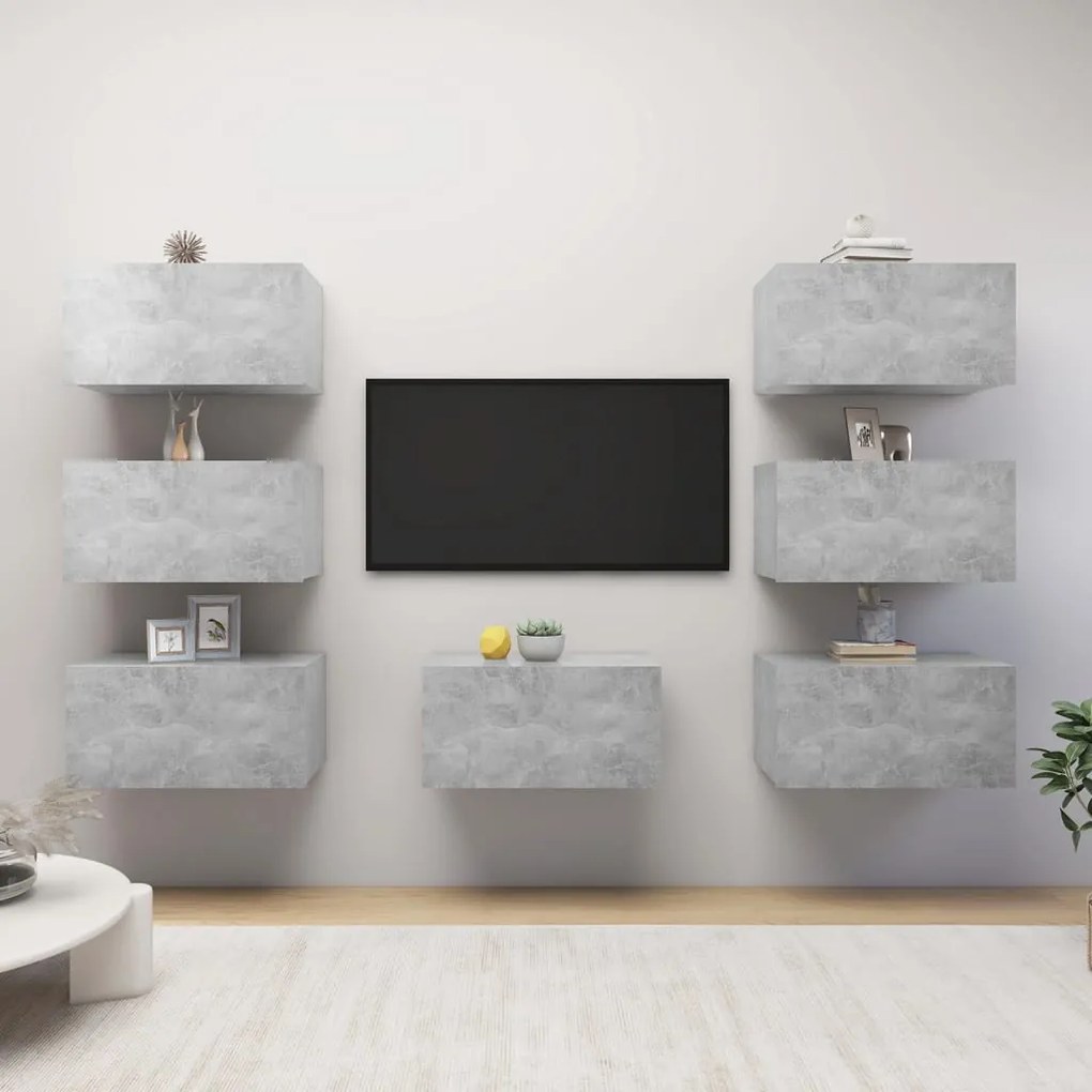 vidaXL Dulapuri TV, 7 buc, gri beton, 30,5x30x60 cm, lemn prelucrat