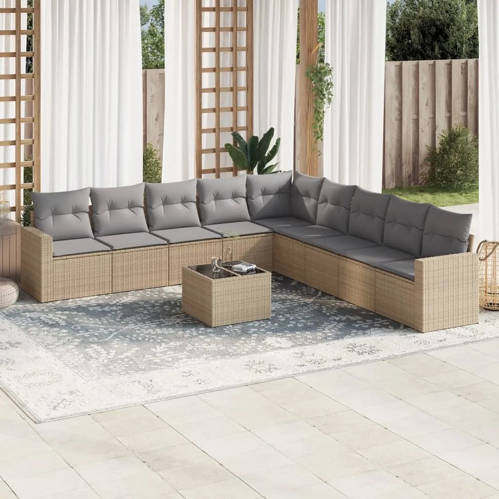 vidaXL Set canapele de grădină cu perne, 10 piese, bej, poliratan