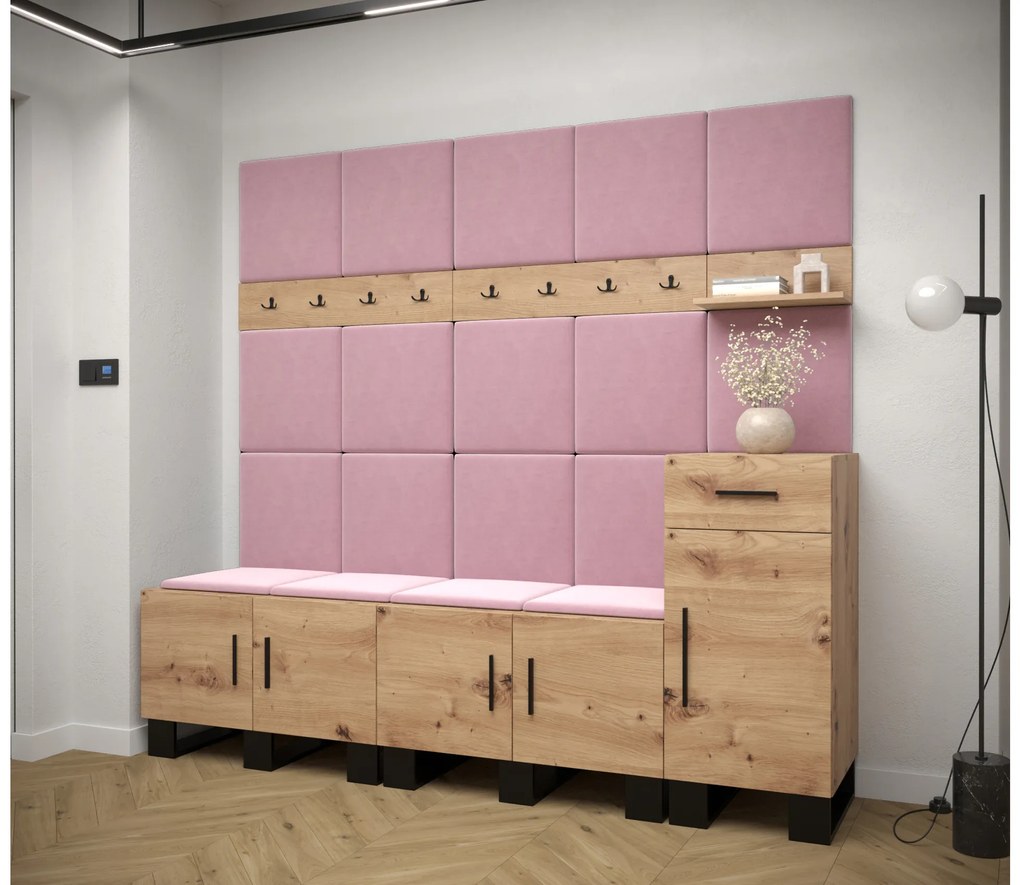 Set mobilier pentru hol Amanda 8 (Stejar artisan + roz). 1085921