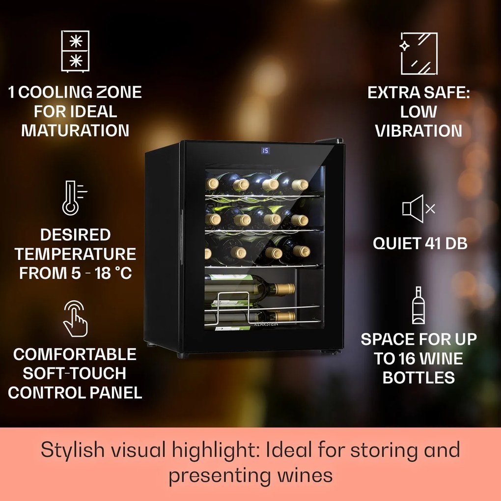 Klarstein Shiraz, răcitor de vinuri, 42 l, panou de control tactil, 131 W, 5 - 18 °C, negru