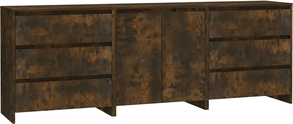 vidaXL Servantă din 3 piese, stejar fumuriu, lemn compozit
