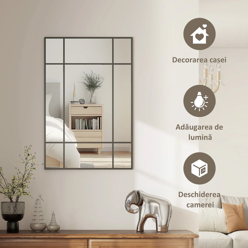 Homcom Oglinda Perete – Dreptunghiulara cu Cadru Metalic Stil Fereastra | Aosom Romania