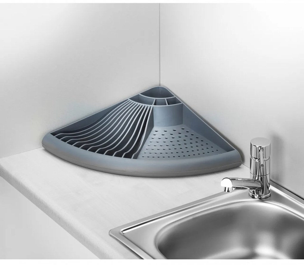 Scurgator de colt pentru vase Grey, Wenko, 9 x 35 x 50 cm, polipropilena, gri