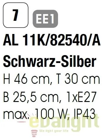 Aplica de perete exterior stil clasic IP43 Hermine AL 11K/82540/A schwarz-silber/aufwarts OR