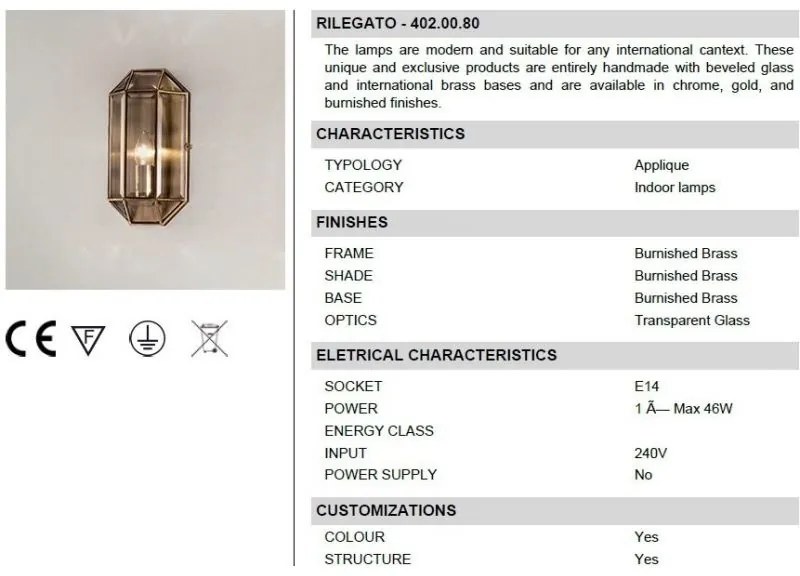 Aplica de perete design clasic finisaj polisat Il Rilegato 402.00.80