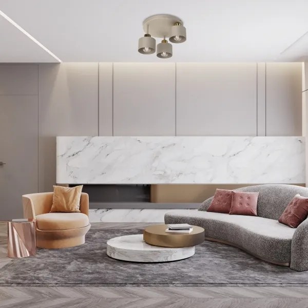 Plafonieră PARKLA, 3xE27/15W/230V, bej/auriu