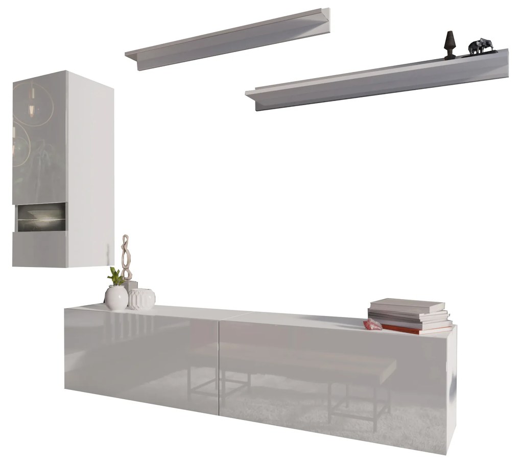 Mobilier living Damot (alb + alb lucios). 1007697