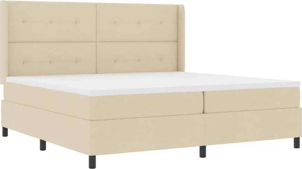 vidaXL Pat cu arc LED cu saltea Crem 200 x 200 cm țesătură