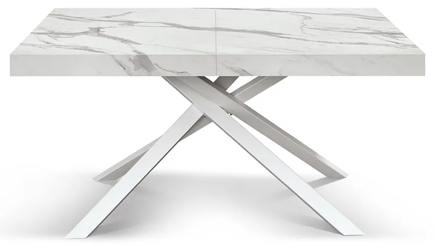 MASA TIFANY BLAT ALB MARMORAT - 140 cm / 90 / h 77 - Pal - EFECT MARMURA - Extensibila - ALB - Metal