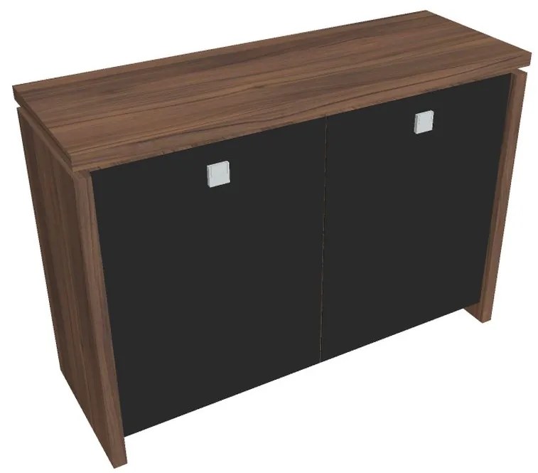 Dulap mic Verno 128 x 46 x 90 cm, uși de sticlă, nuc / negru