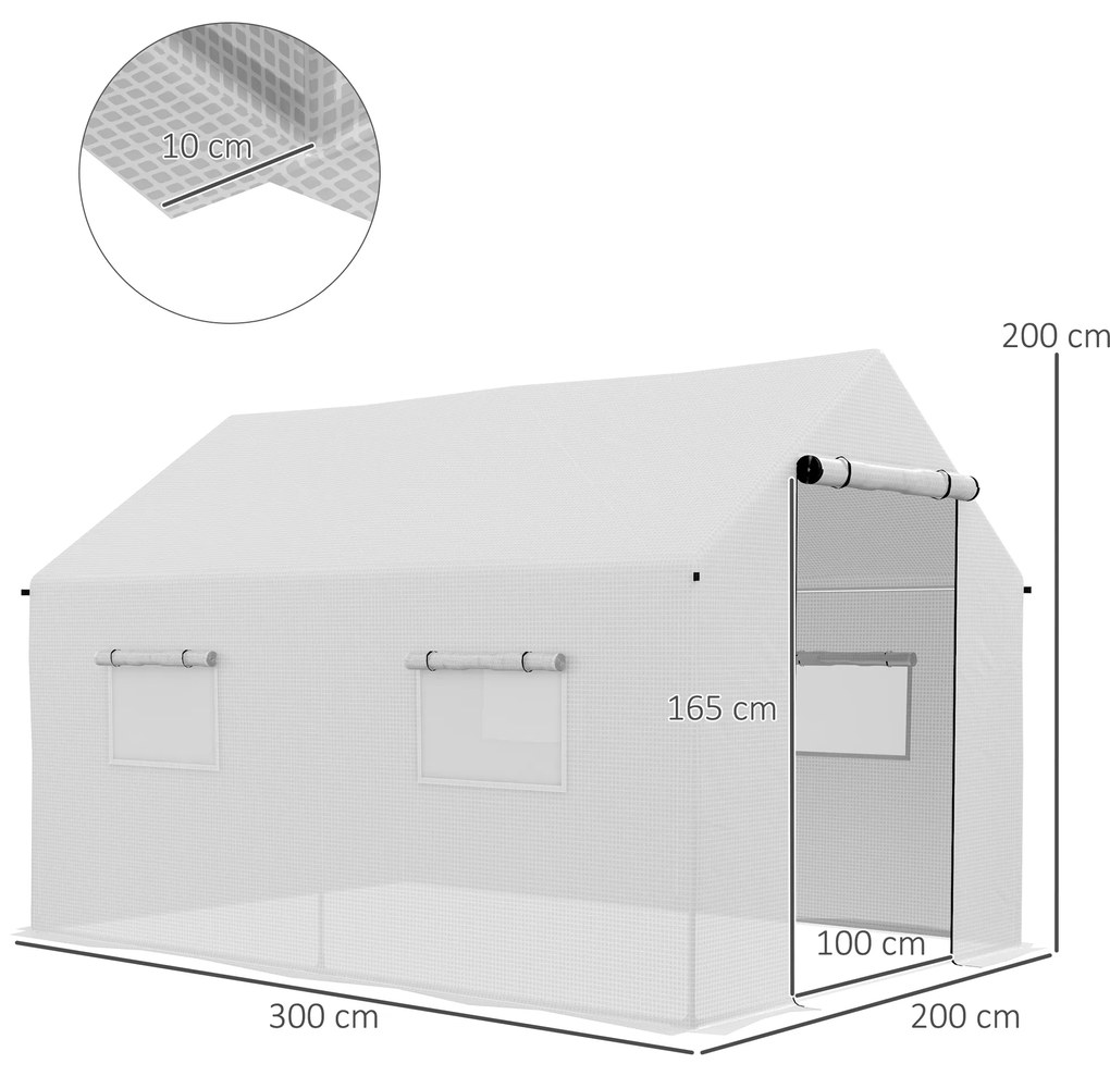 Outsunny Seră de grădină tunel 2 x 3m, 6m² cu ușă rulantă, 4 ferestre, - Oțel galvanizat PE Înaltă densitate Alb | Aosom Romania