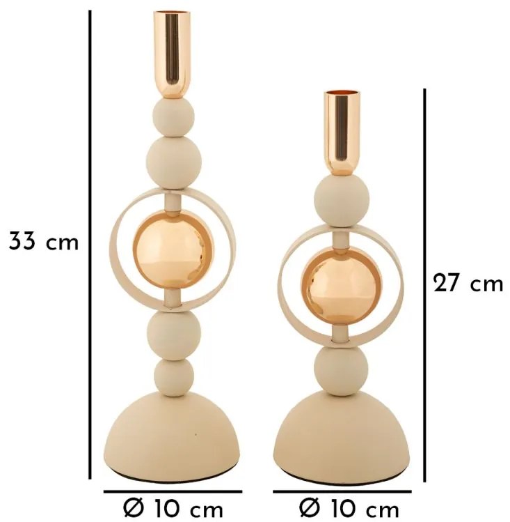 Mauro Ferretti Set Suport Lumânare Saturn Crem 2 Bucăți Cm Ø10X27-10X31 | Aosom Romania