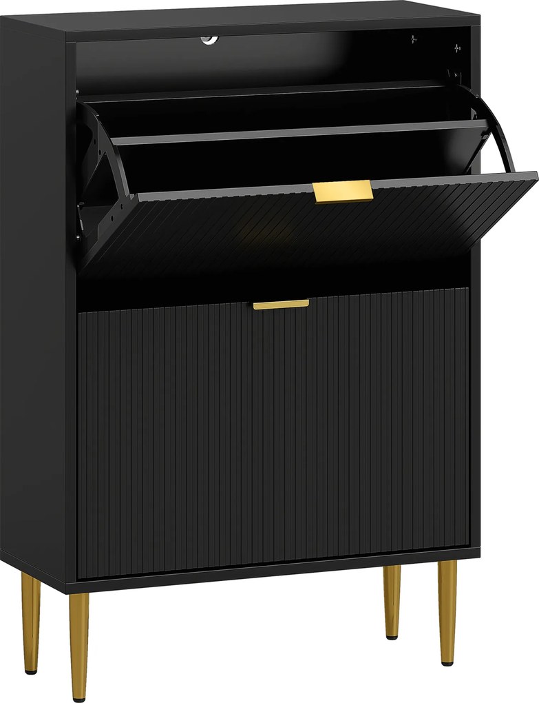 HOMCOM Dulap pentru pantofi 12 perechi cu 2 sertare rabatabile, uși canelate și rafturi reglabile, 60x24x91,5cm, negru | Aosom Romania