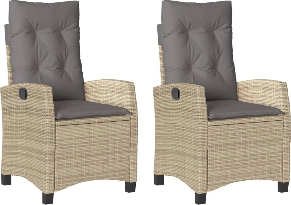 vidaXL Scaune de grădină rabatabile cu perne, 2 buc. mix bej poliratan