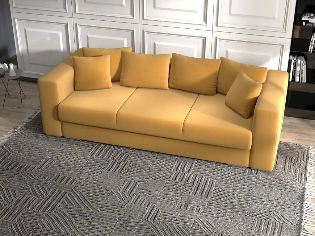 Canapea extensibilă dumonde cu ladă de depozitare si sezut confortabil din spuma high-density, Gloria Royal Muștar  240x100 cm