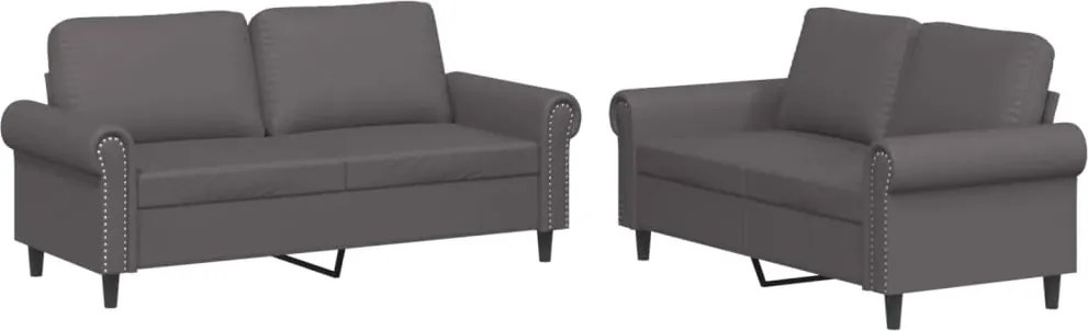 vidaXL Set de canapele cu perne, 2 piese, gri, piele ecologică