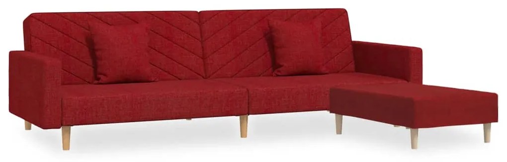 3081828 vidaXL Canapea extensibilă 2 locuri, 2 perne&taburet, roșu vin, textil